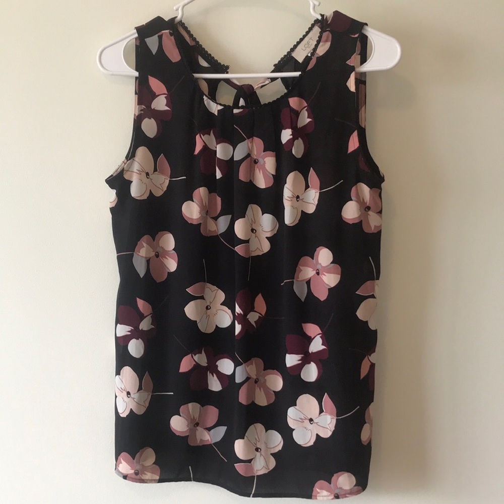 BLACK BLOUSE WITH PINK & PURPLE FLOWERS